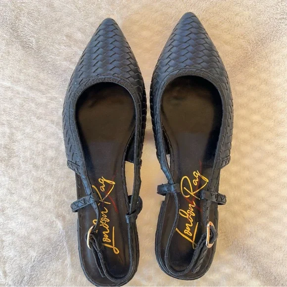 LONDON RAG WOVEN BLACK SLINGBACKS FLATS SANDALS POINT TOE SIZE 6 NWT - Picture 8 of 8